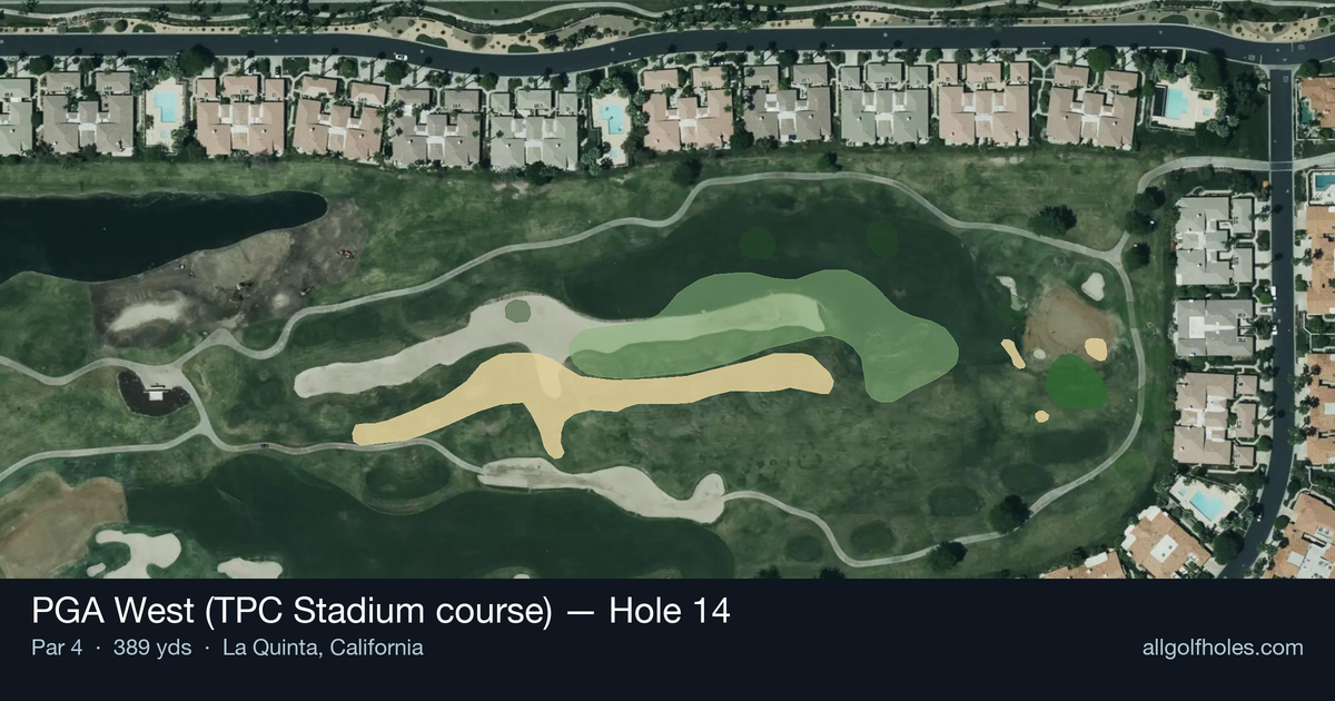 Hole 14 aerial at PGA West (TPC Stadium course)