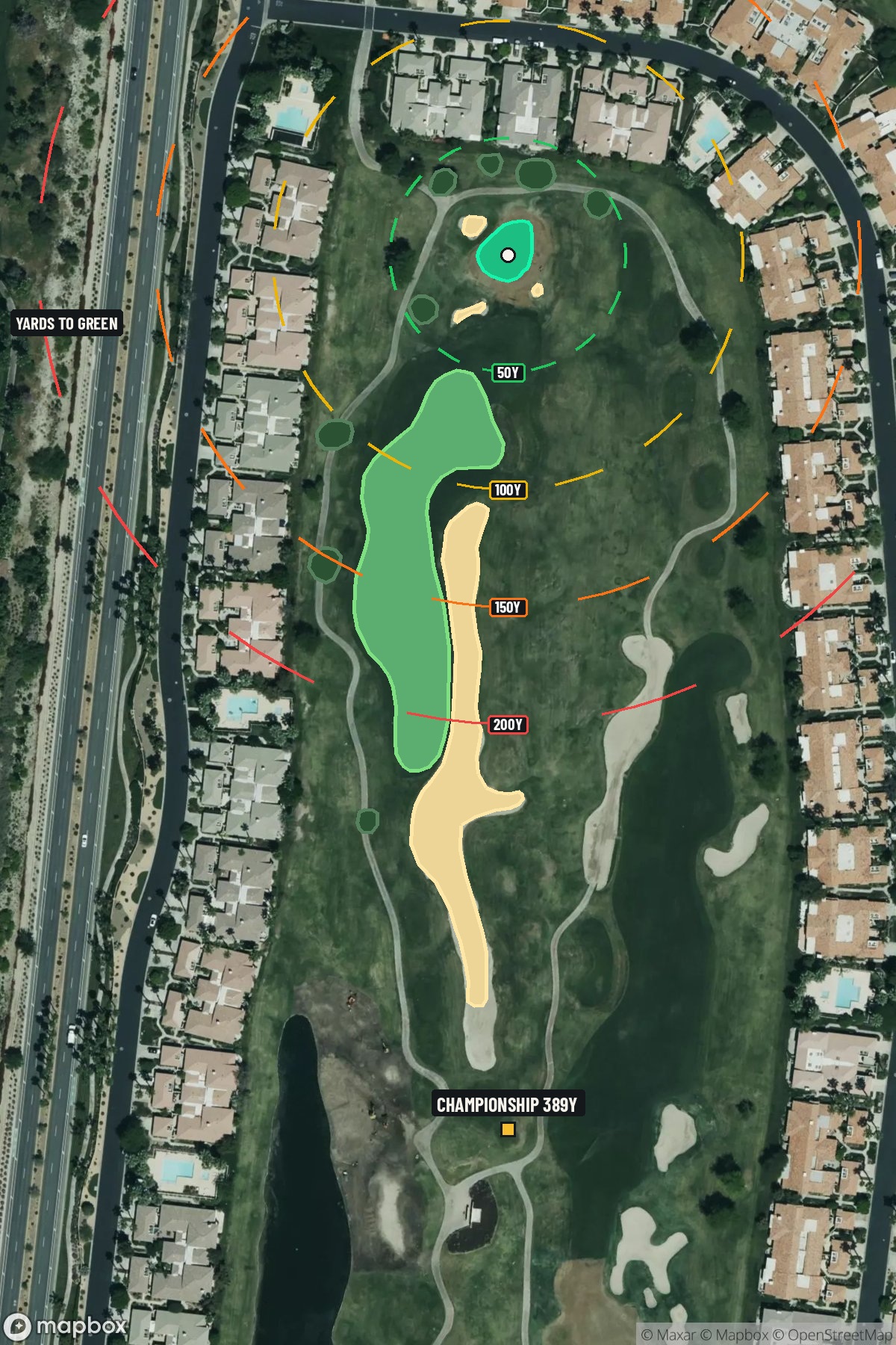 Hole 14 aerial at PGA West (TPC Stadium course)