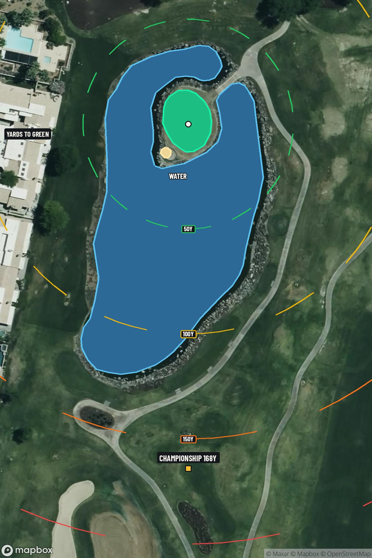 Hole 17 aerial at PGA West (TPC Stadium course)