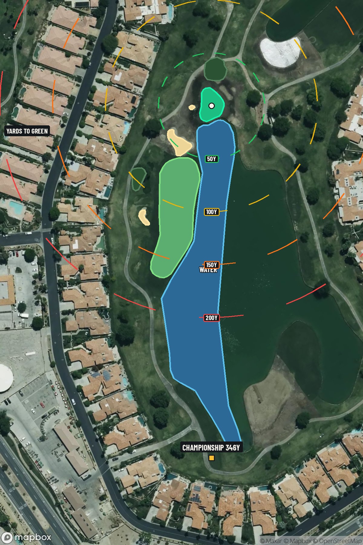 Hole 7 aerial at PGA West (TPC Stadium course)
