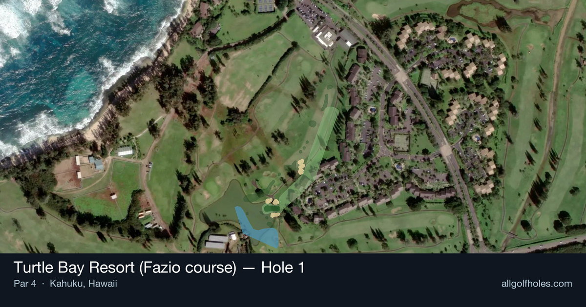 Hole 1 aerial at Turtle Bay Resort (Fazio course)