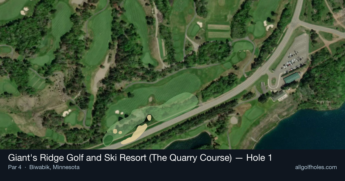 Hole 1 aerial at Giant's Ridge Golf and Ski Resort (The Quarry Course)