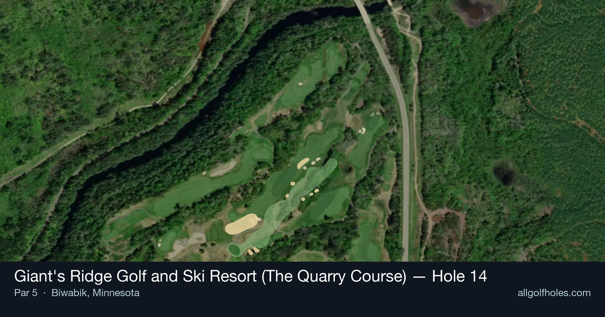 Hole 14 aerial at Giant's Ridge Golf and Ski Resort (The Quarry Course)