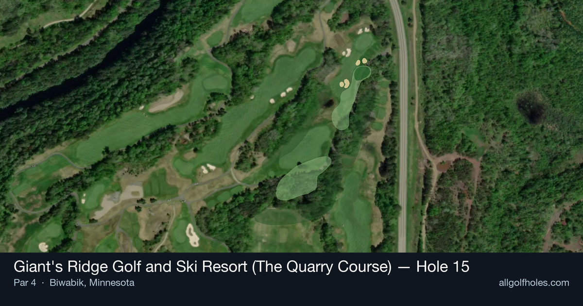 Hole 15 aerial at Giant's Ridge Golf and Ski Resort (The Quarry Course)