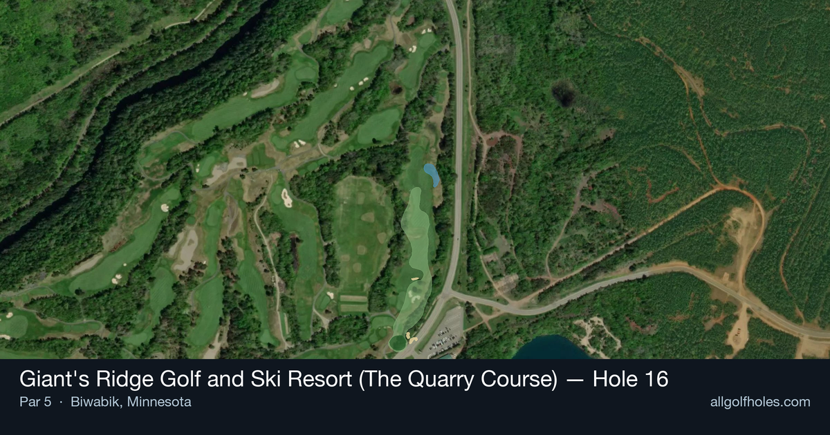 Hole 16 aerial at Giant's Ridge Golf and Ski Resort (The Quarry Course)
