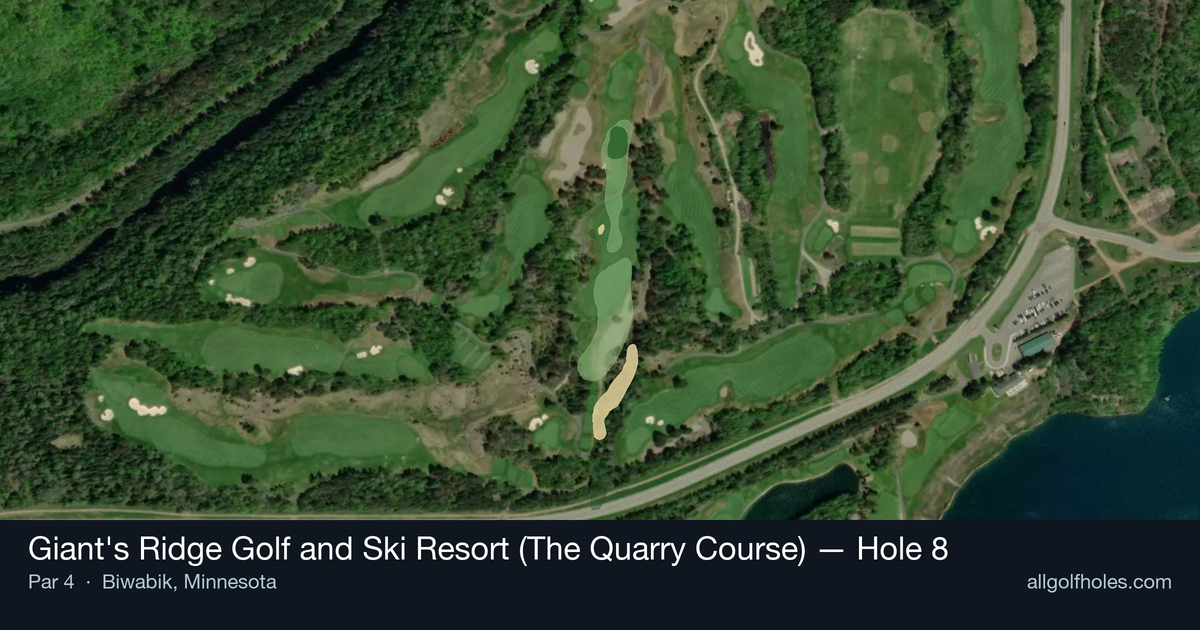 Hole 8 aerial at Giant's Ridge Golf and Ski Resort (The Quarry Course)