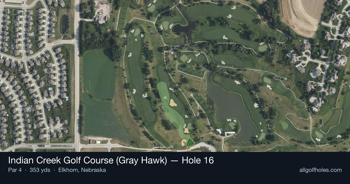 Hole 16 aerial at Indian Creek Golf Course (Gray Hawk)