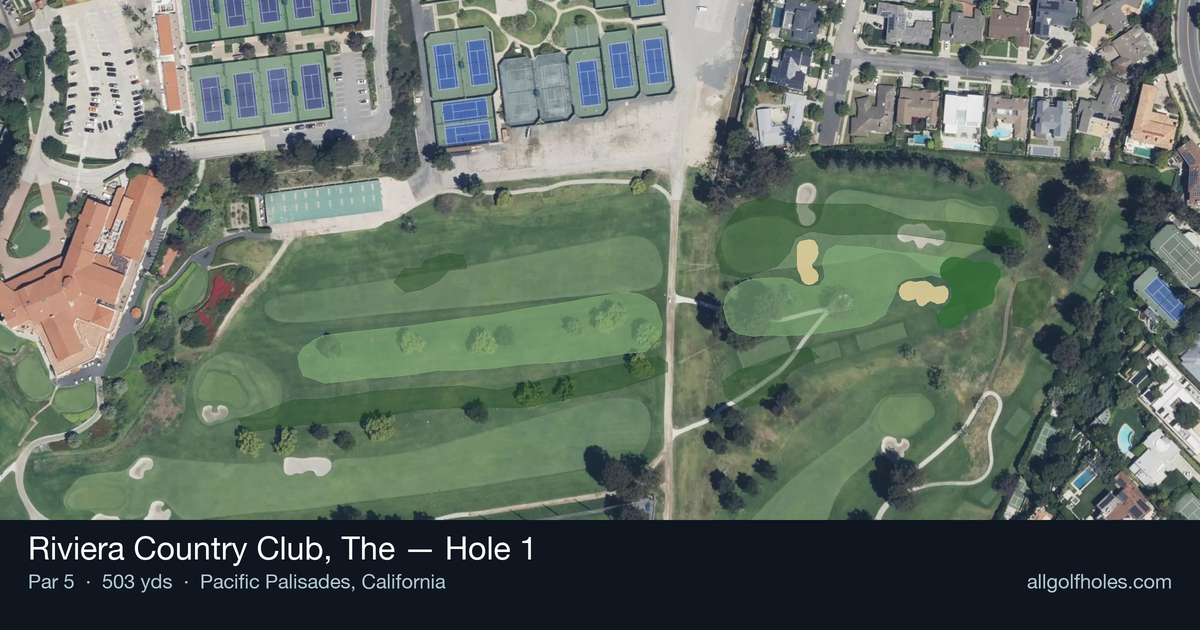 Hole 1 aerial at Riviera Country Club, The