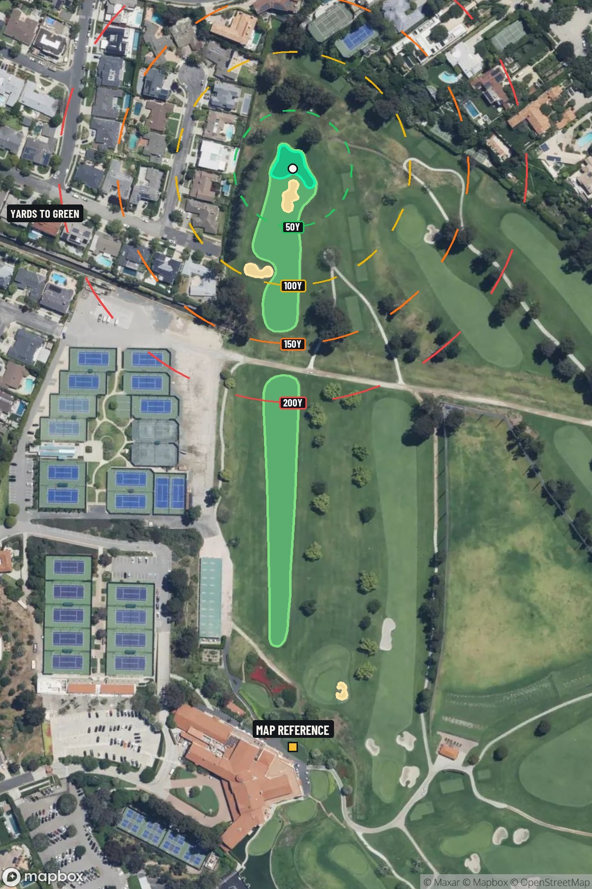 Hole 1 aerial at Riviera Country Club, The