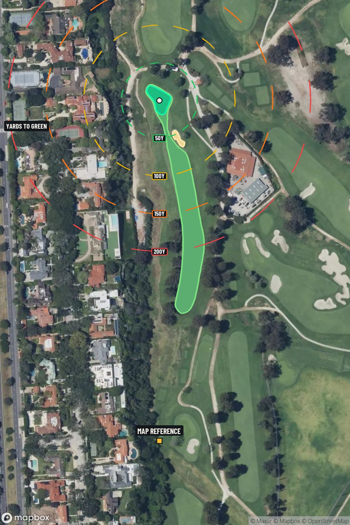Hole 13 aerial at Riviera Country Club, The