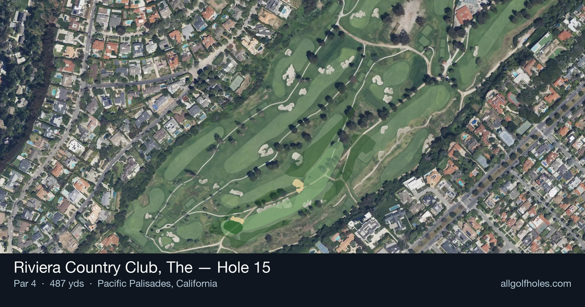 Hole 15 aerial at Riviera Country Club, The
