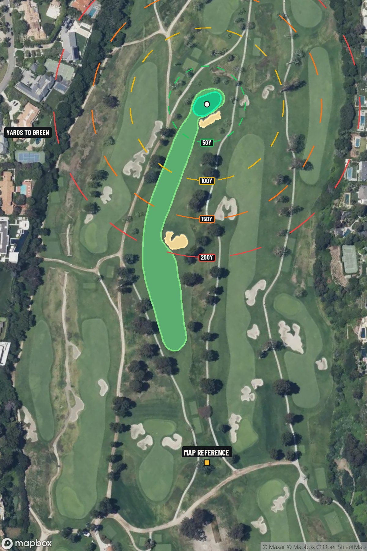 Hole 15 aerial at Riviera Country Club, The