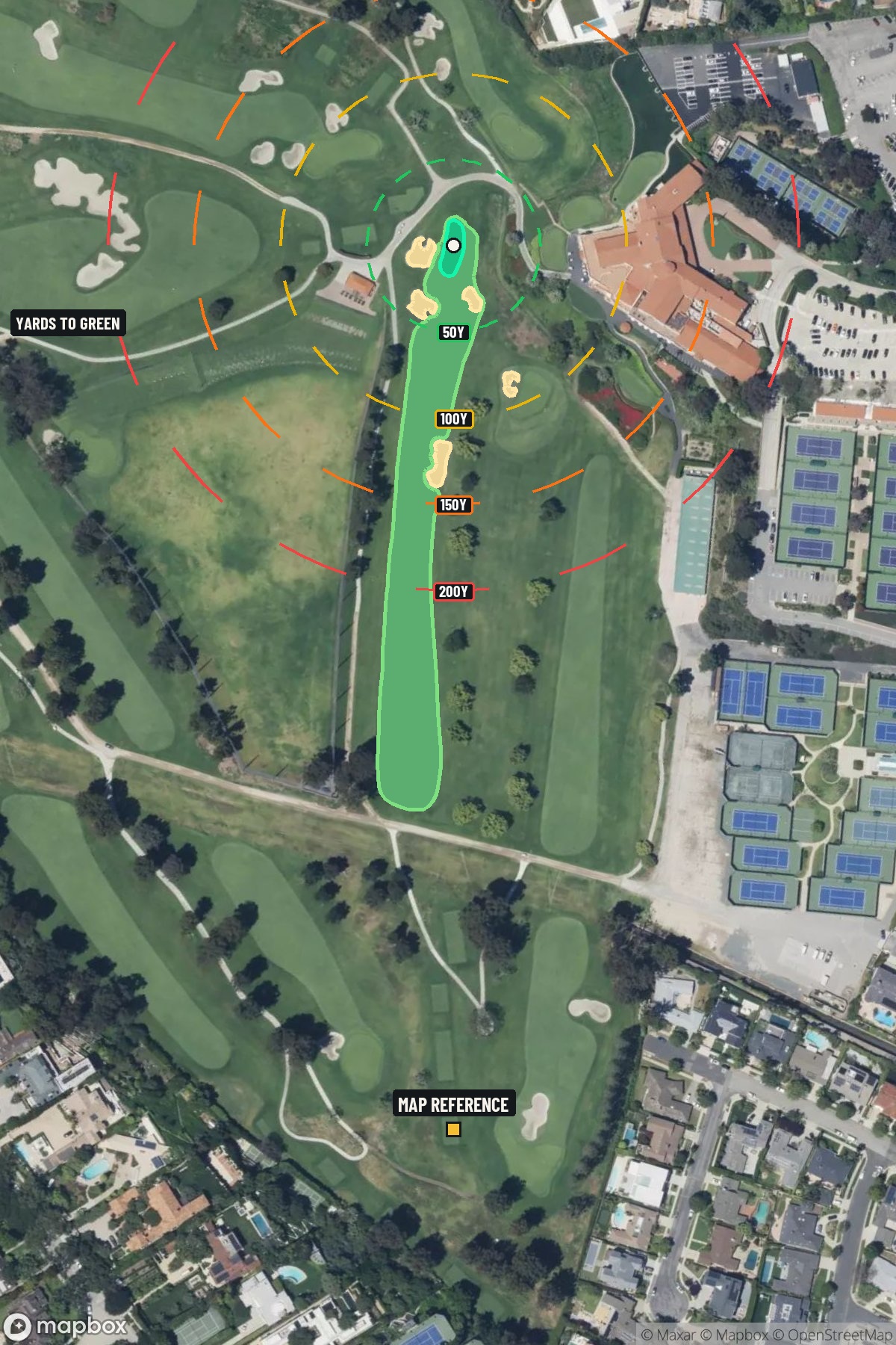 Hole 2 aerial at Riviera Country Club, The