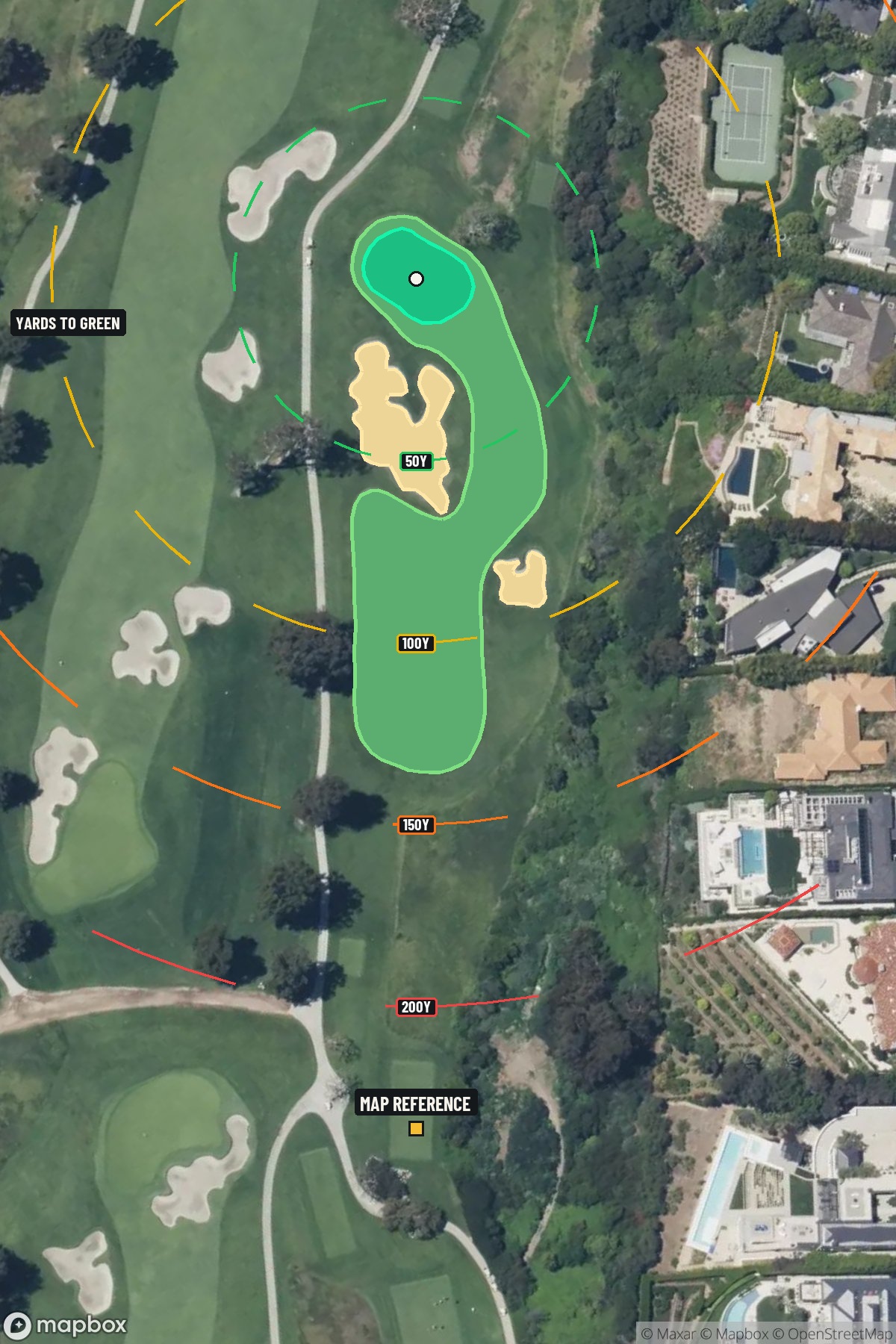 Hole 4 aerial at Riviera Country Club, The