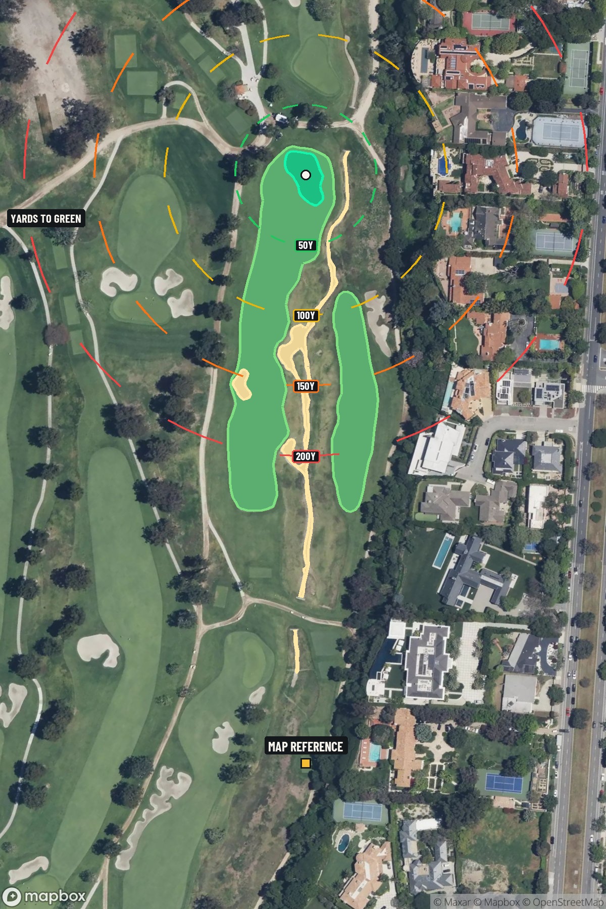 Hole 8 aerial at Riviera Country Club, The