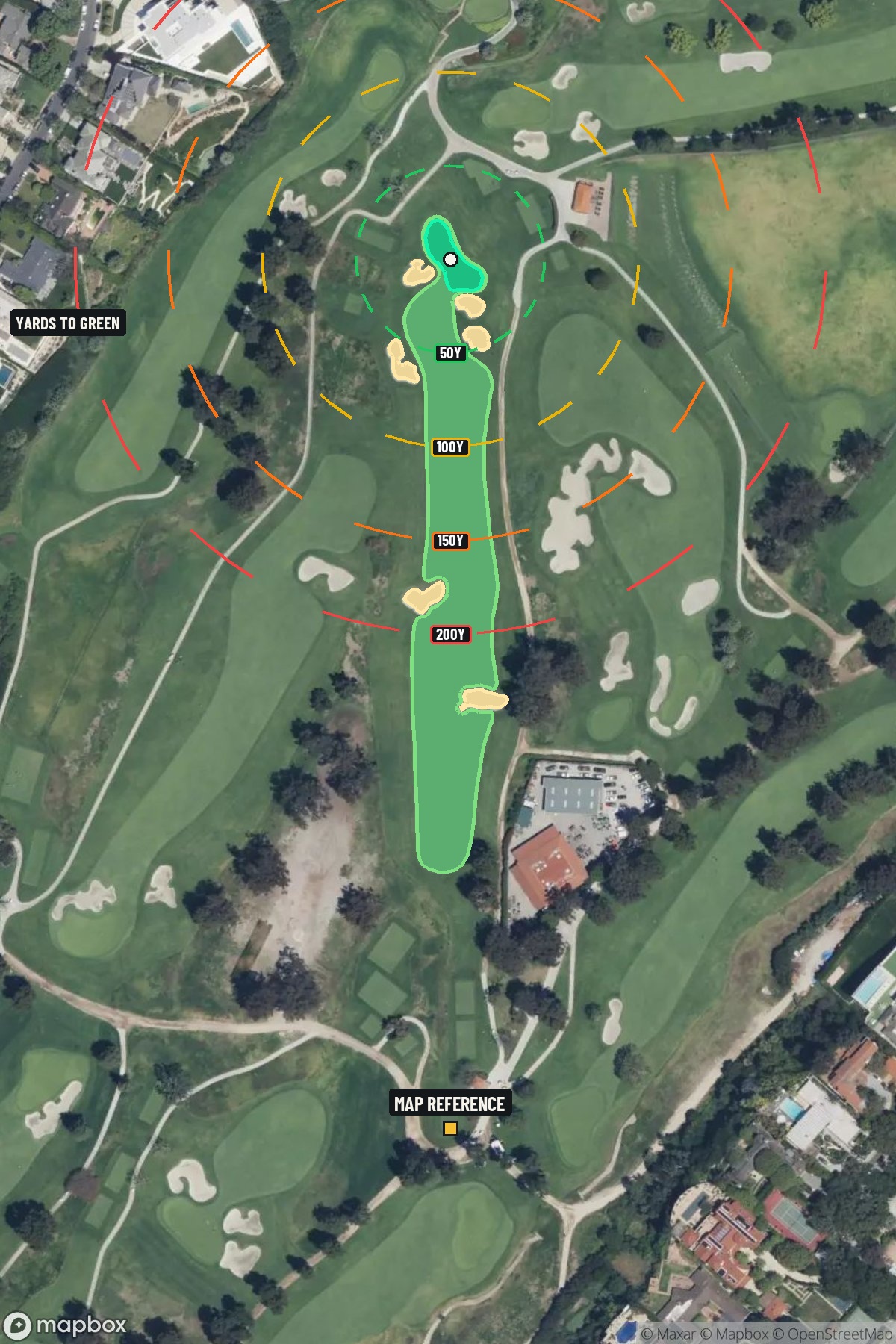 Hole 9 aerial at Riviera Country Club, The