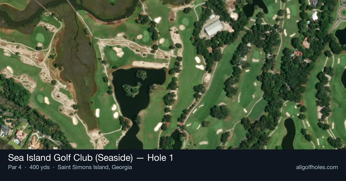 Hole 1 aerial at Sea Island Golf Club (Seaside)