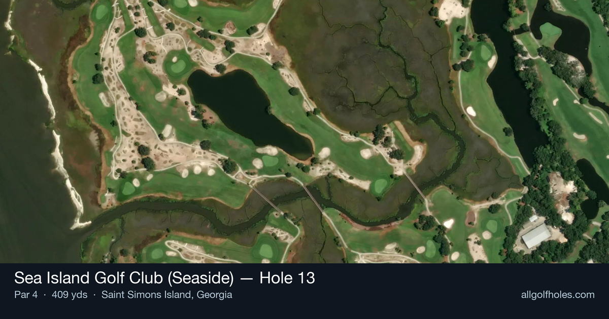 Hole 13 aerial at Sea Island Golf Club (Seaside)