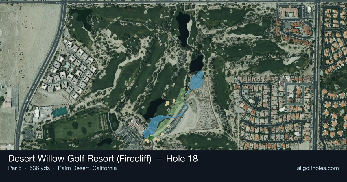 Hole 18 aerial at Desert Willow Golf Resort (Firecliff)
