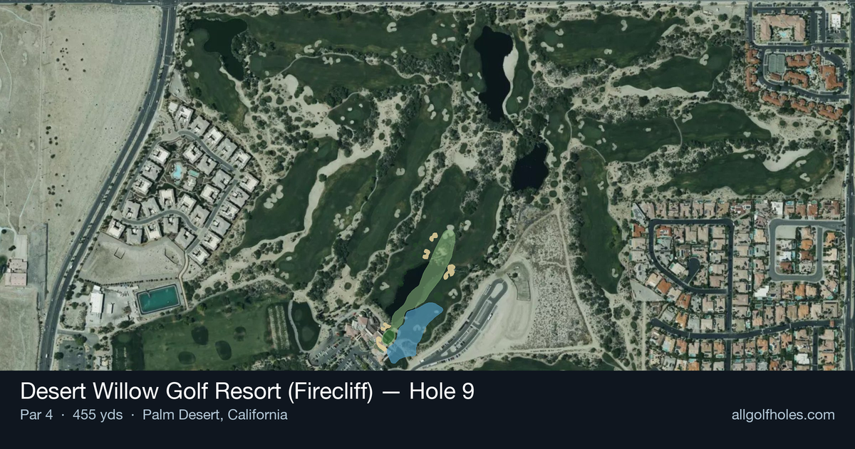 Hole 9 aerial at Desert Willow Golf Resort (Firecliff)