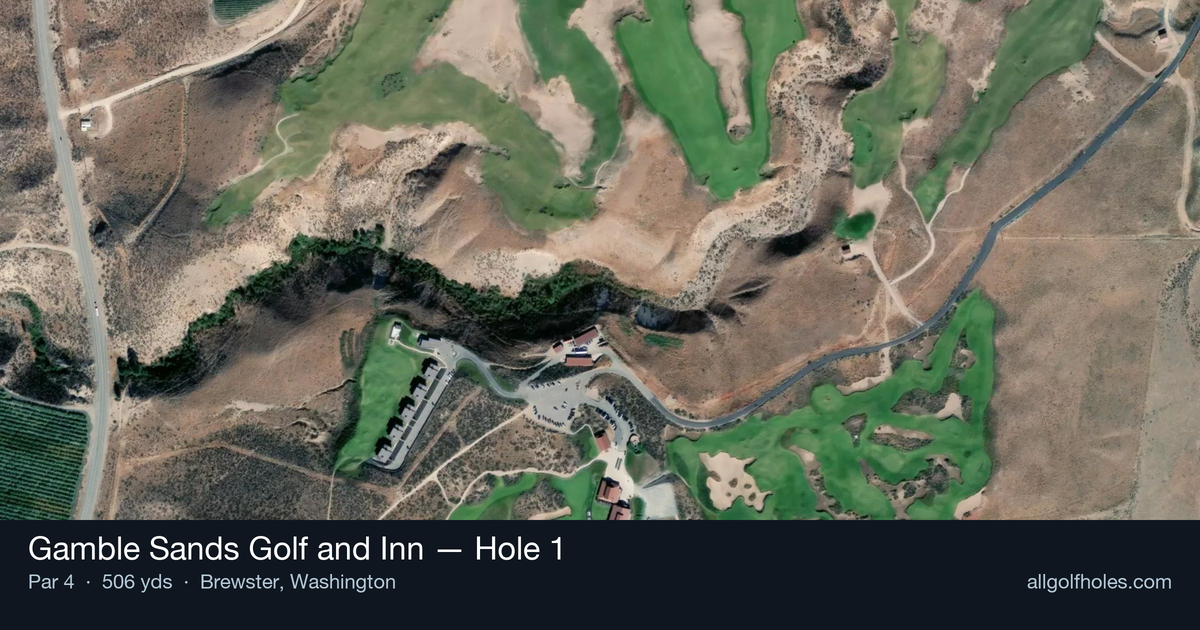 Hole 1 aerial at Gamble Sands Golf and Inn