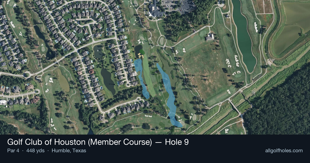 Hole 9 aerial at Golf Club of Houston (Member Course)
