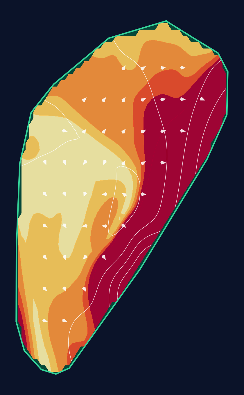 Hole 1 green slope contour at TPC San Antonio (Oaks Course)