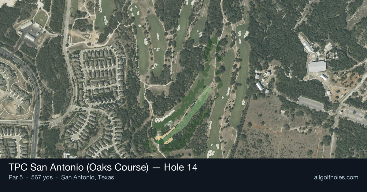 Hole 14 aerial at TPC San Antonio (Oaks Course)