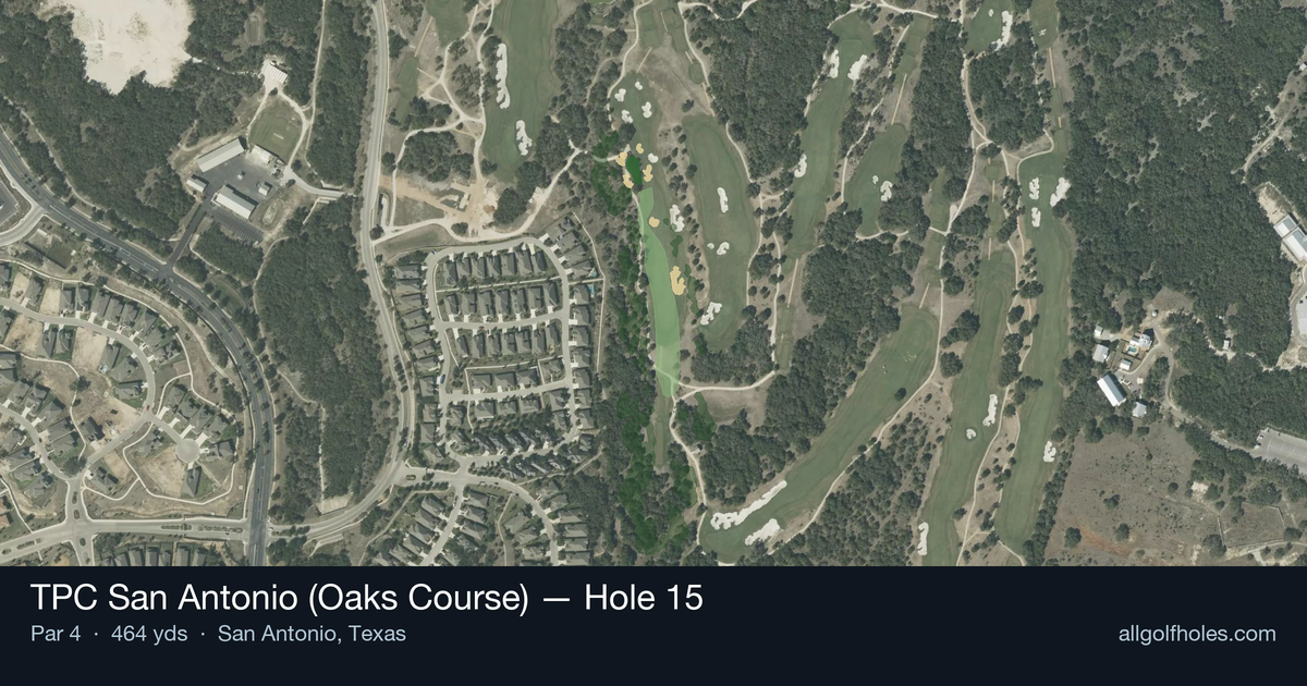 Hole 15 aerial at TPC San Antonio (Oaks Course)