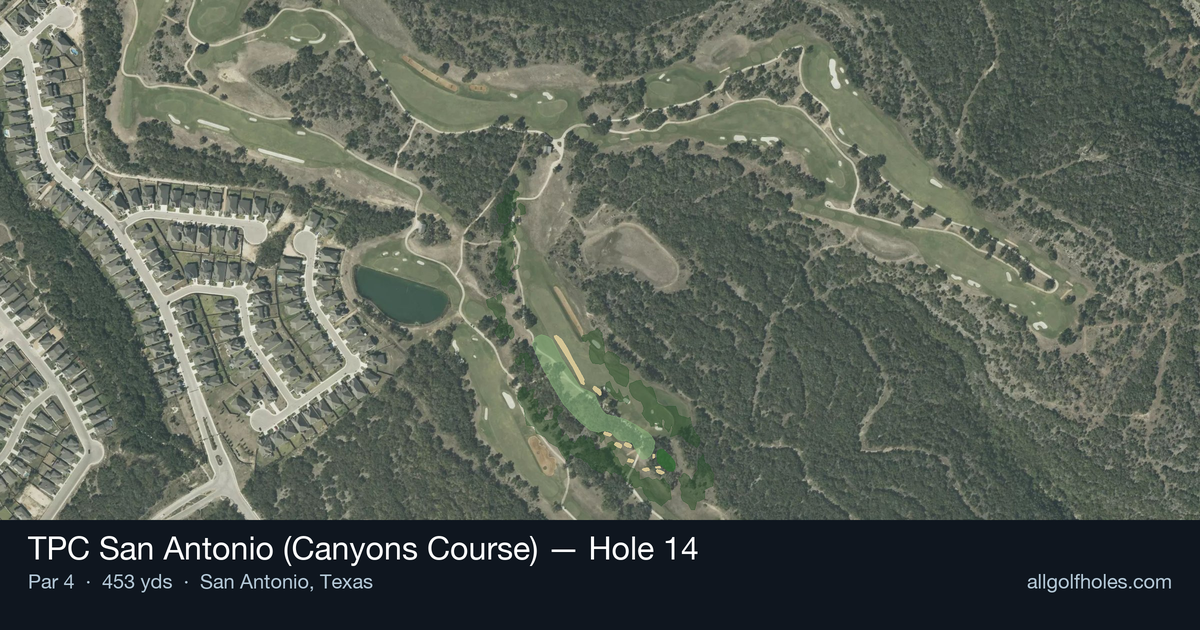 Hole 14 aerial at TPC San Antonio (Canyons Course)