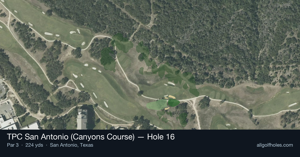 Hole 16 aerial at TPC San Antonio (Canyons Course)