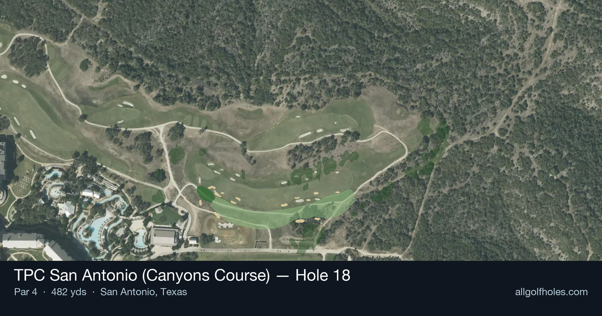 Hole 18 aerial at TPC San Antonio (Canyons Course)