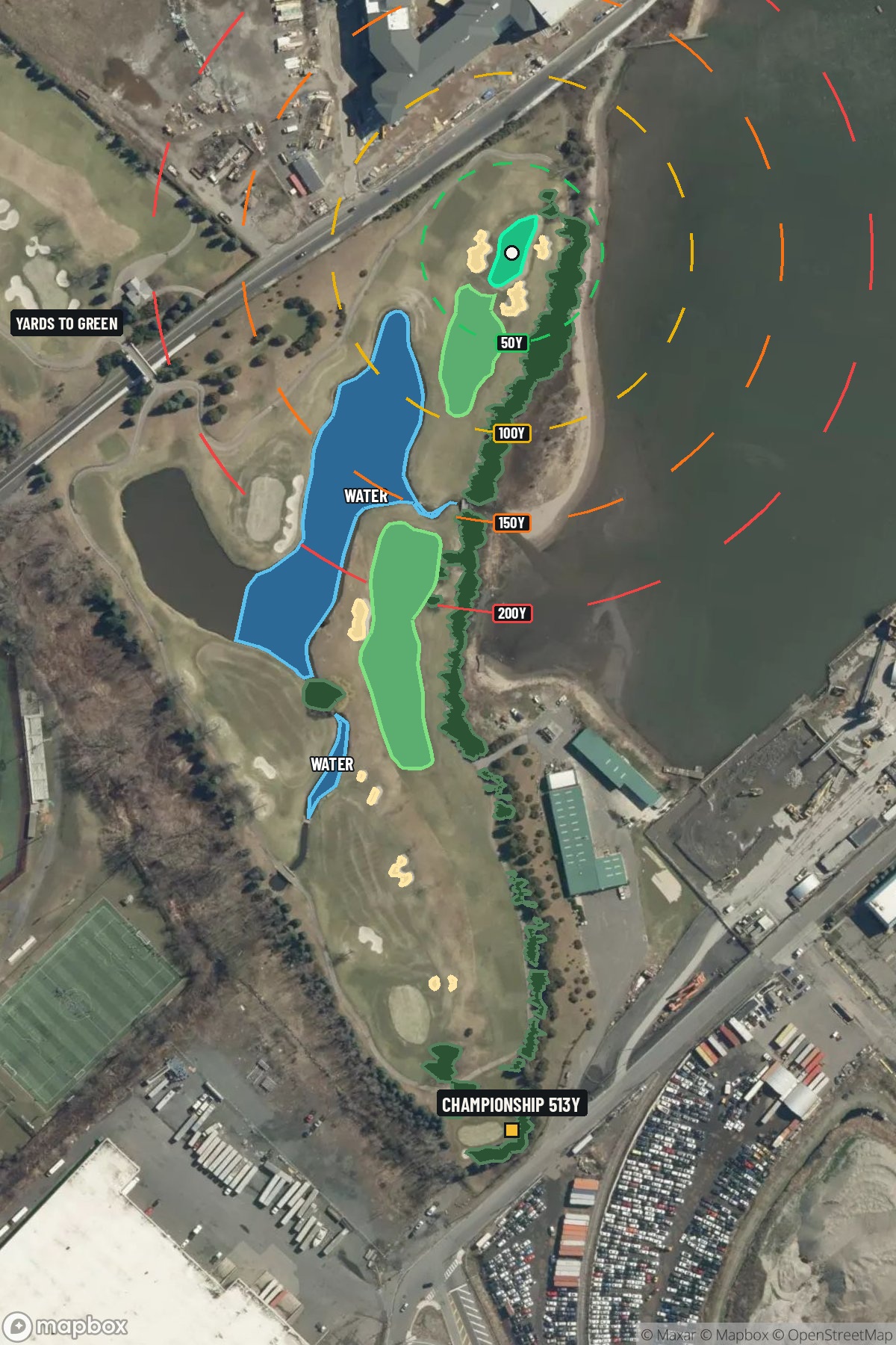 Hole 10 aerial at Liberty National Golf Course