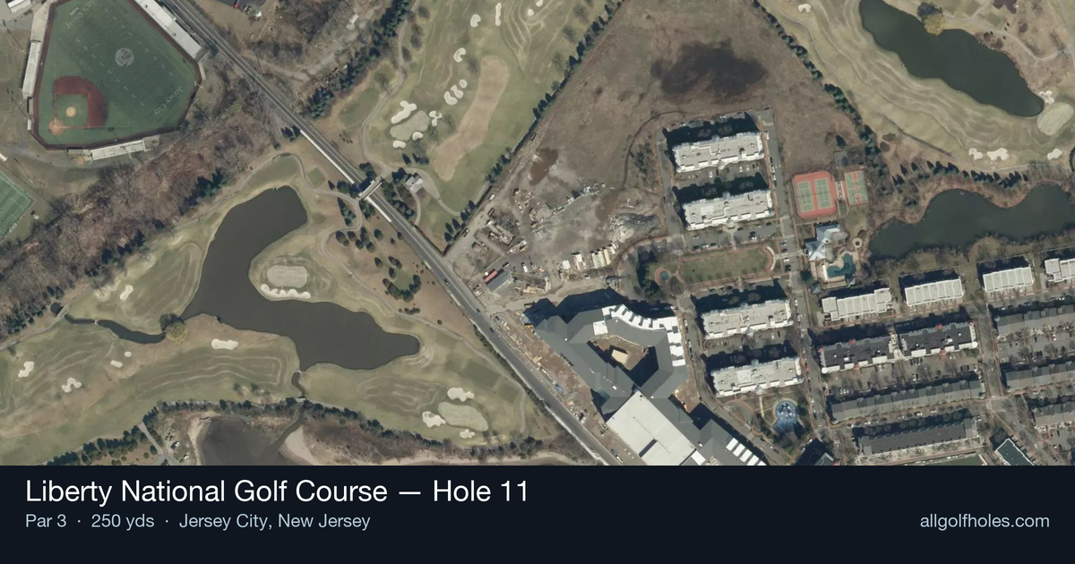 Hole 11 aerial at Liberty National Golf Course