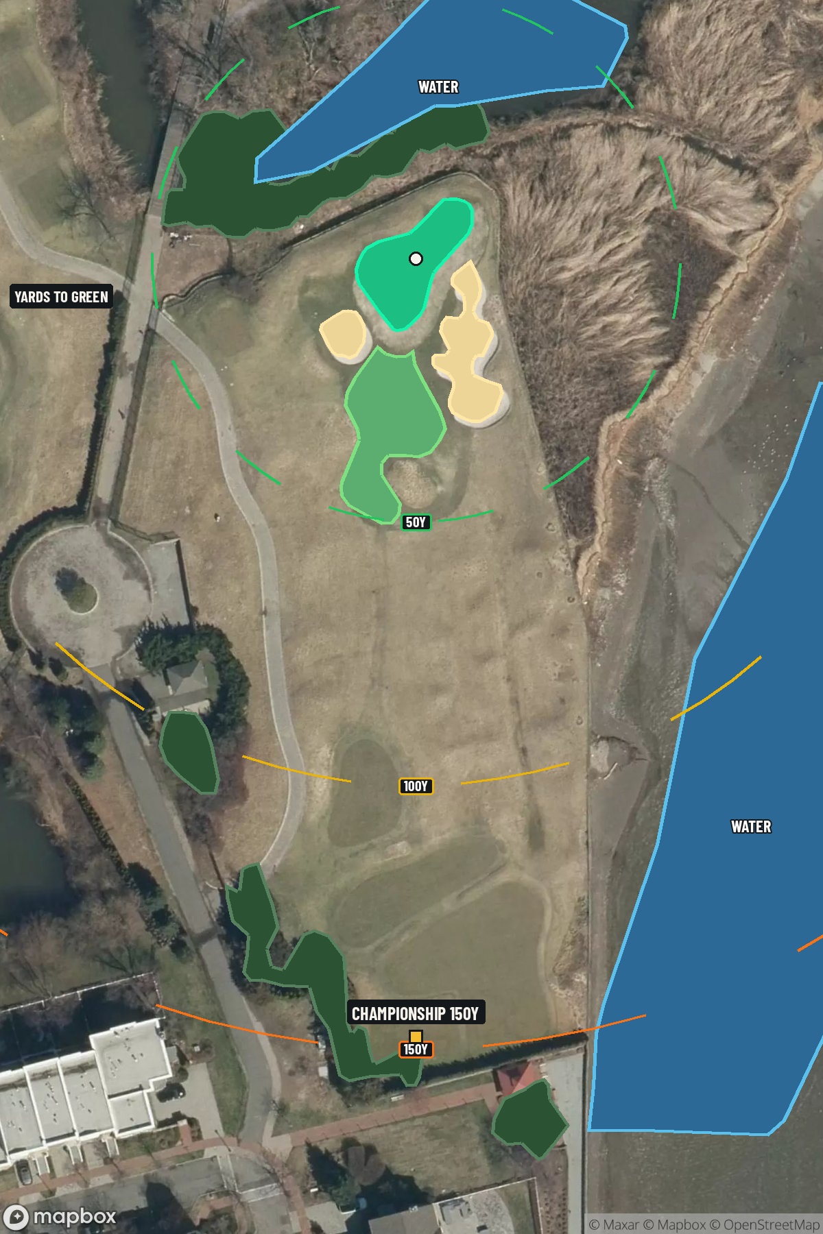 Hole 14 aerial at Liberty National Golf Course