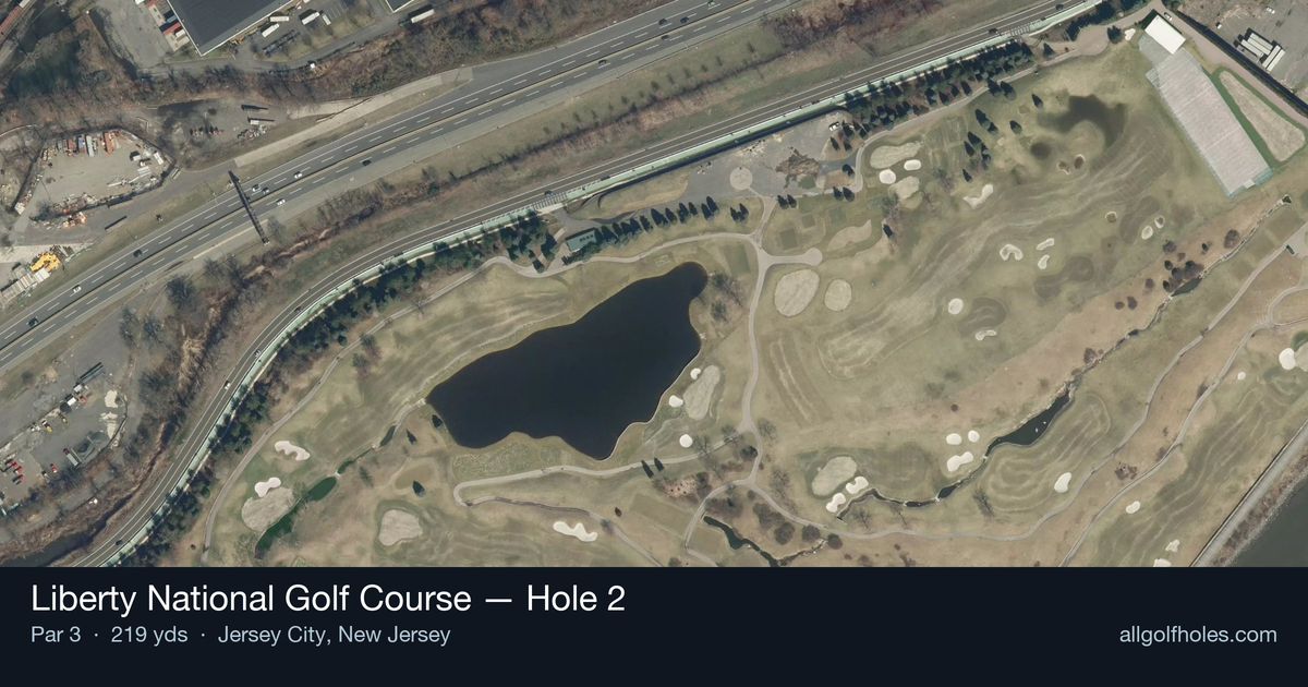 Hole 2 aerial at Liberty National Golf Course