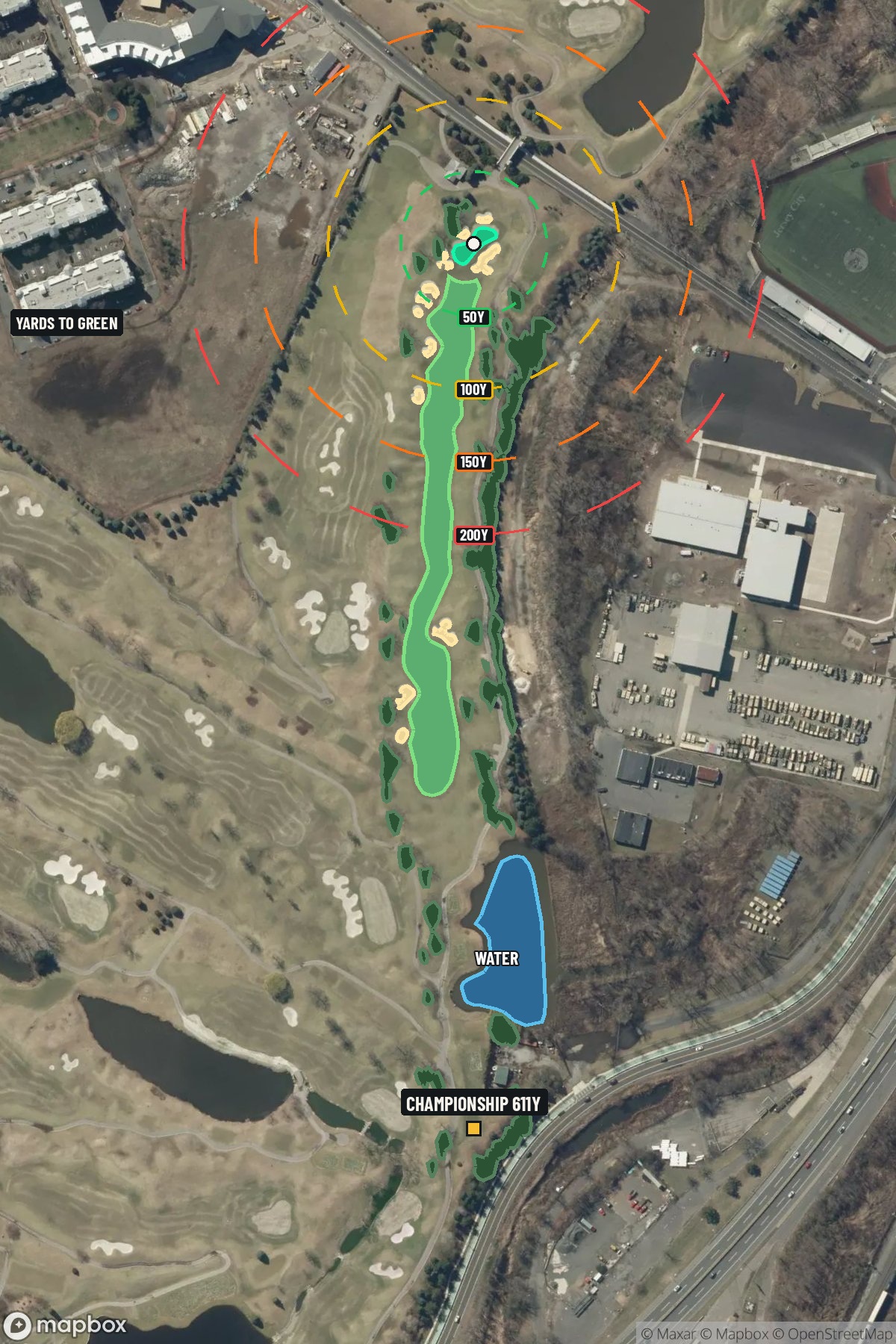 Hole 8 aerial at Liberty National Golf Course