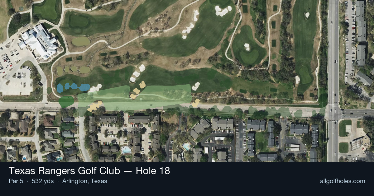Hole 18 aerial at Texas Rangers Golf Club