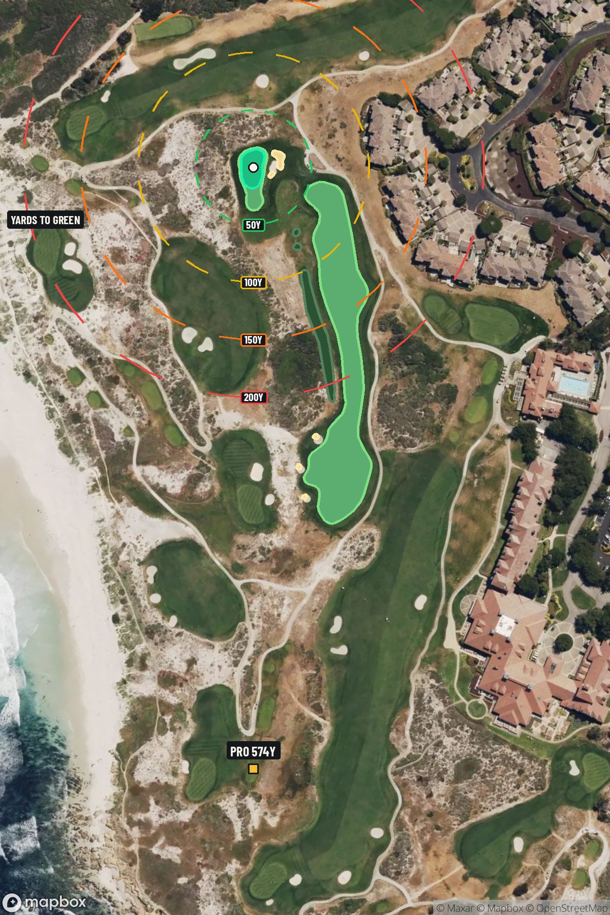 Hole 18 aerial at Links at Spanish Bay, The