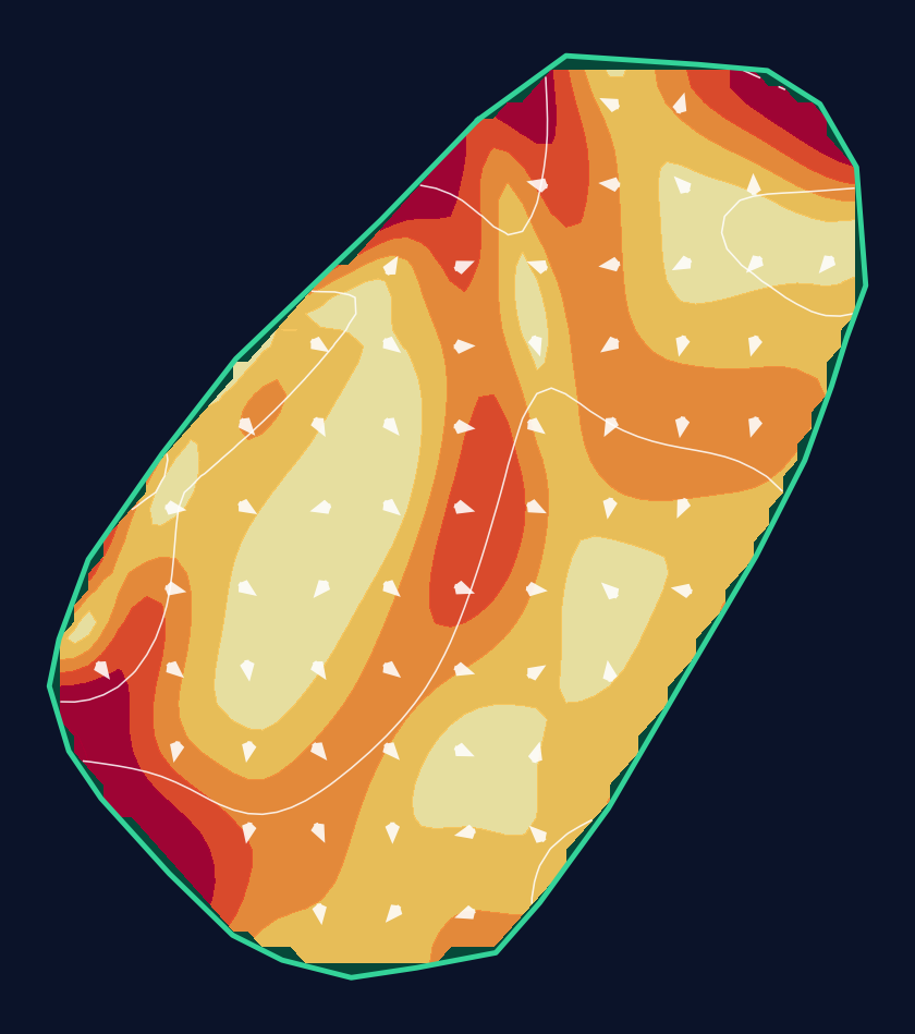 Hole 1 green slope contour at Bandon Dunes Resort (Old Macdonald Course)