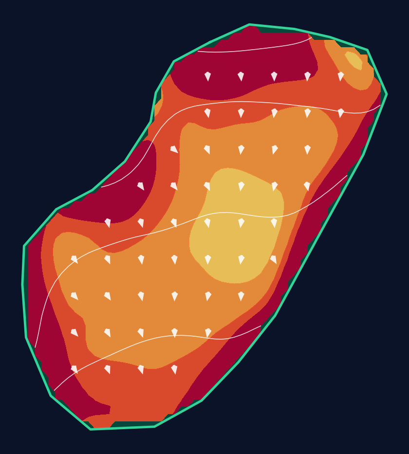 Hole 1 green slope contour at Pebble Beach Golf Links