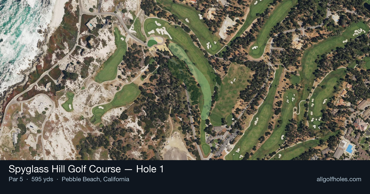 Hole 1 aerial at Spyglass Hill Golf Course