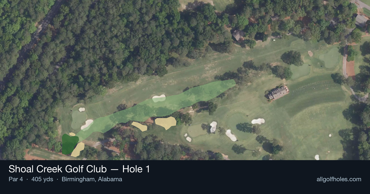 Hole 1 aerial at Shoal Creek Golf Club