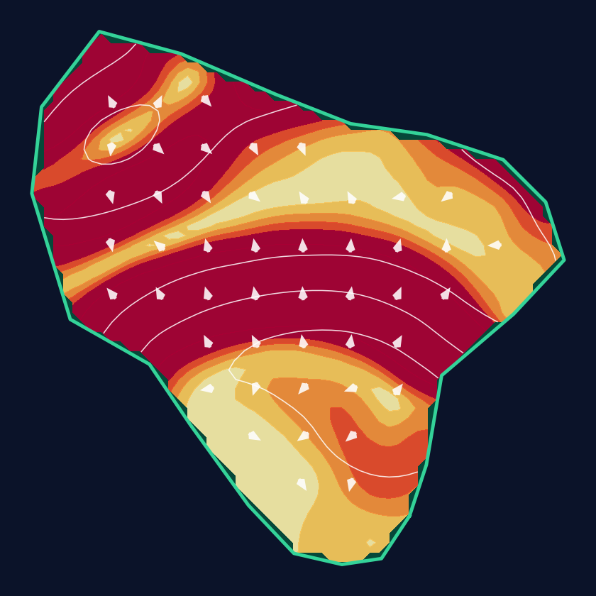 Hole 1 green slope contour at Shoal Creek Golf Club