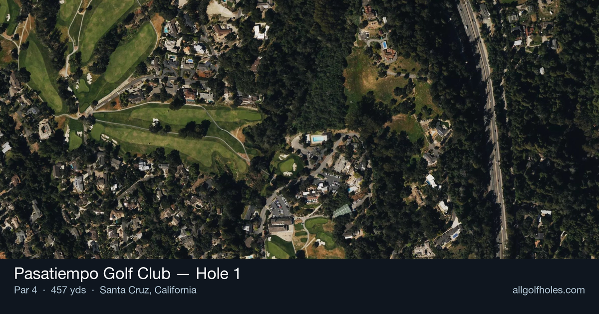 Hole 1 aerial at Pasatiempo Golf Club