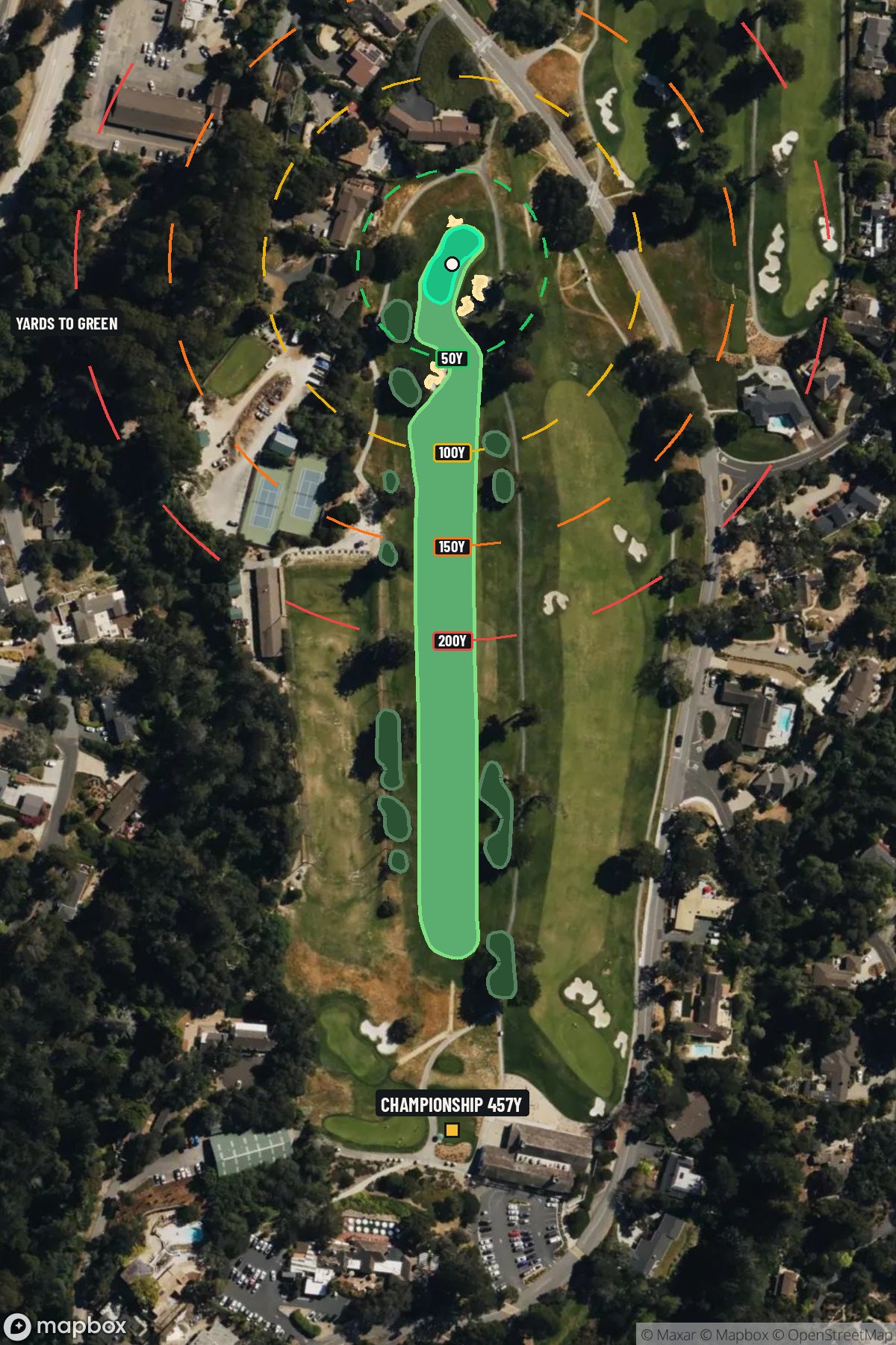 Hole 1 aerial at Pasatiempo Golf Club