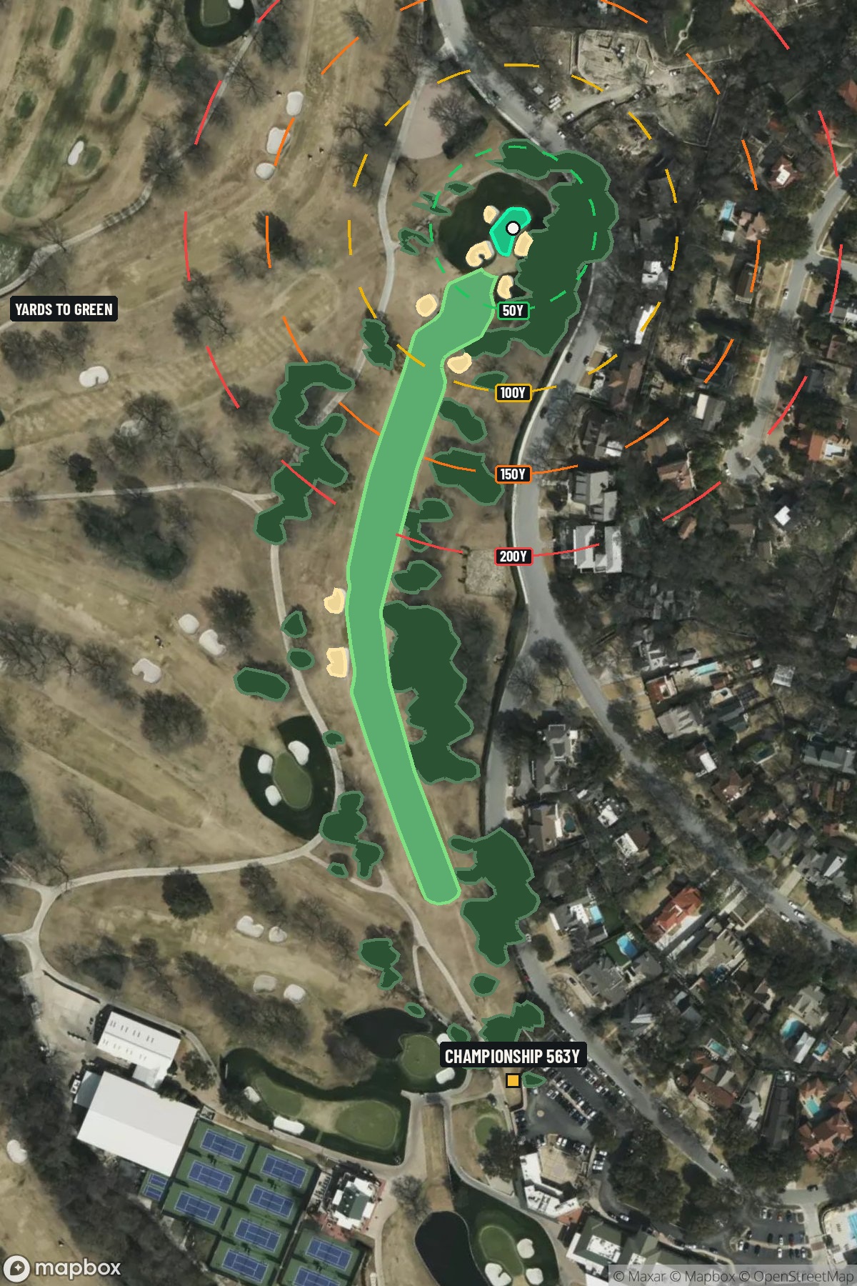 Hole 1 aerial at Colonial Country Club