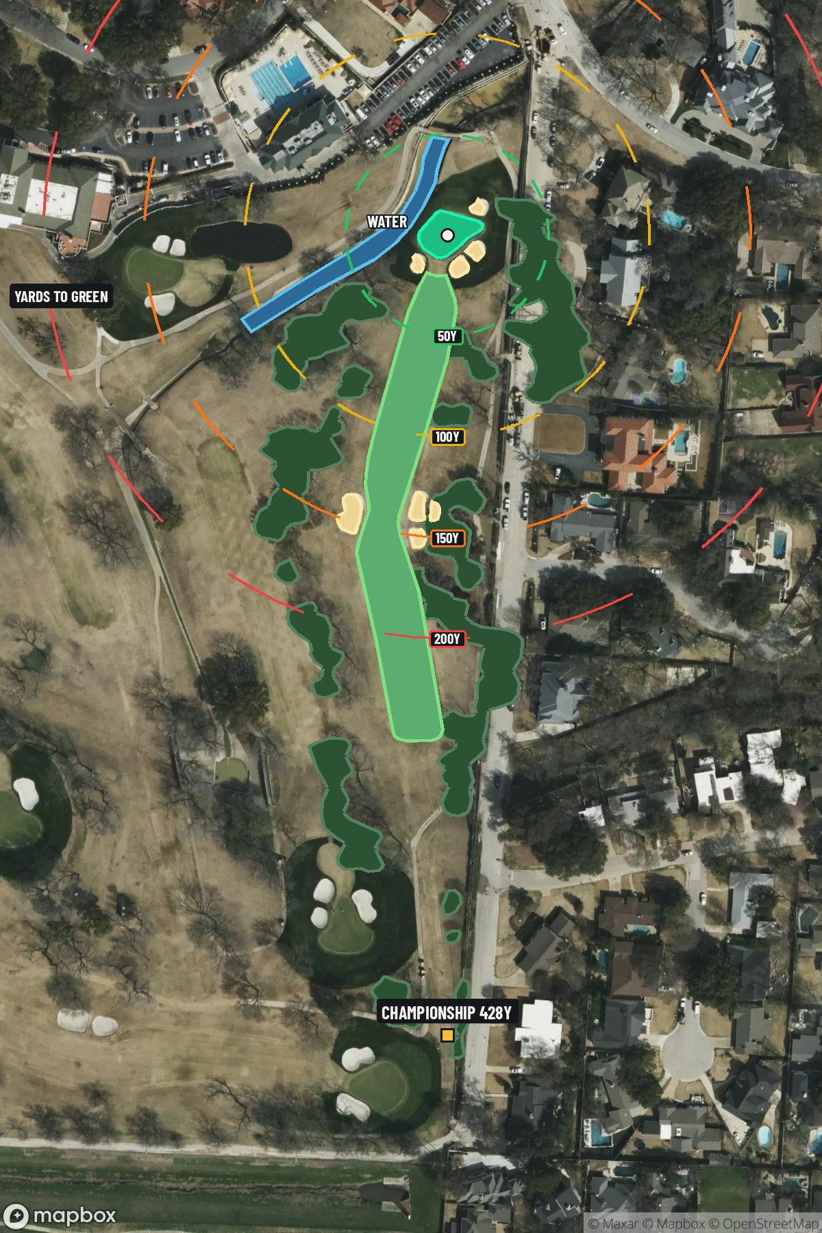 Hole 15 aerial at Colonial Country Club