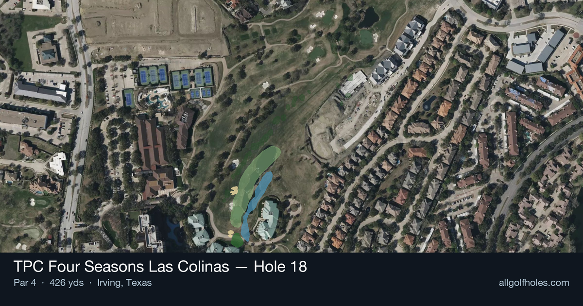 Hole 18 aerial at TPC Four Seasons Las Colinas