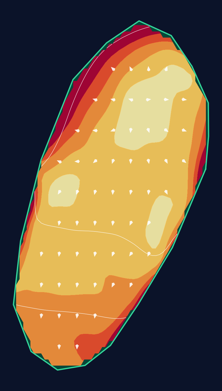 Hole 1 green slope contour at Seminole Golf Club